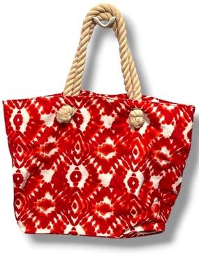 Old Navy Tie Dyed Red White Canvas Beach Summer Caribbean Tote Bag